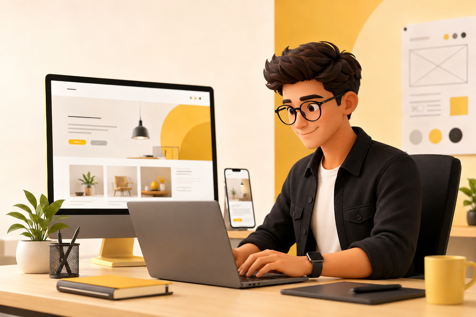 Web designer working on a professional business website